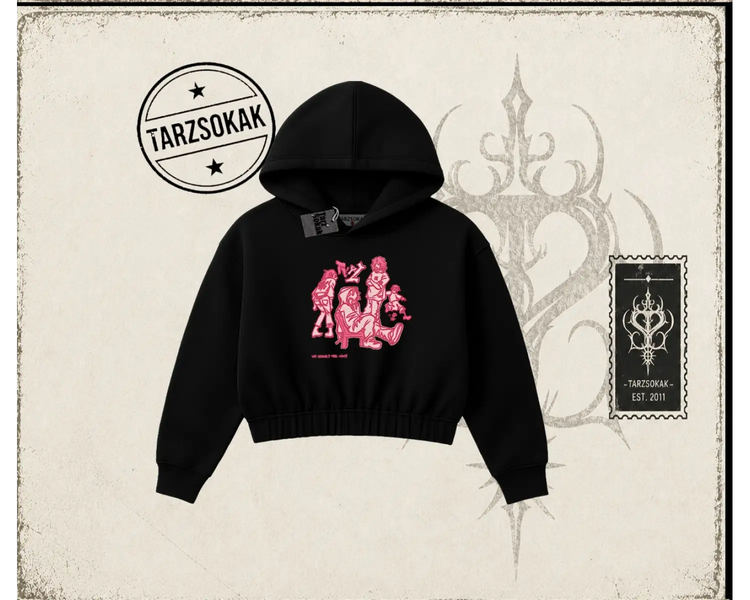 Unisex Tyyz Kadın Crop Kapşonlu Sweatshirt Beyaz