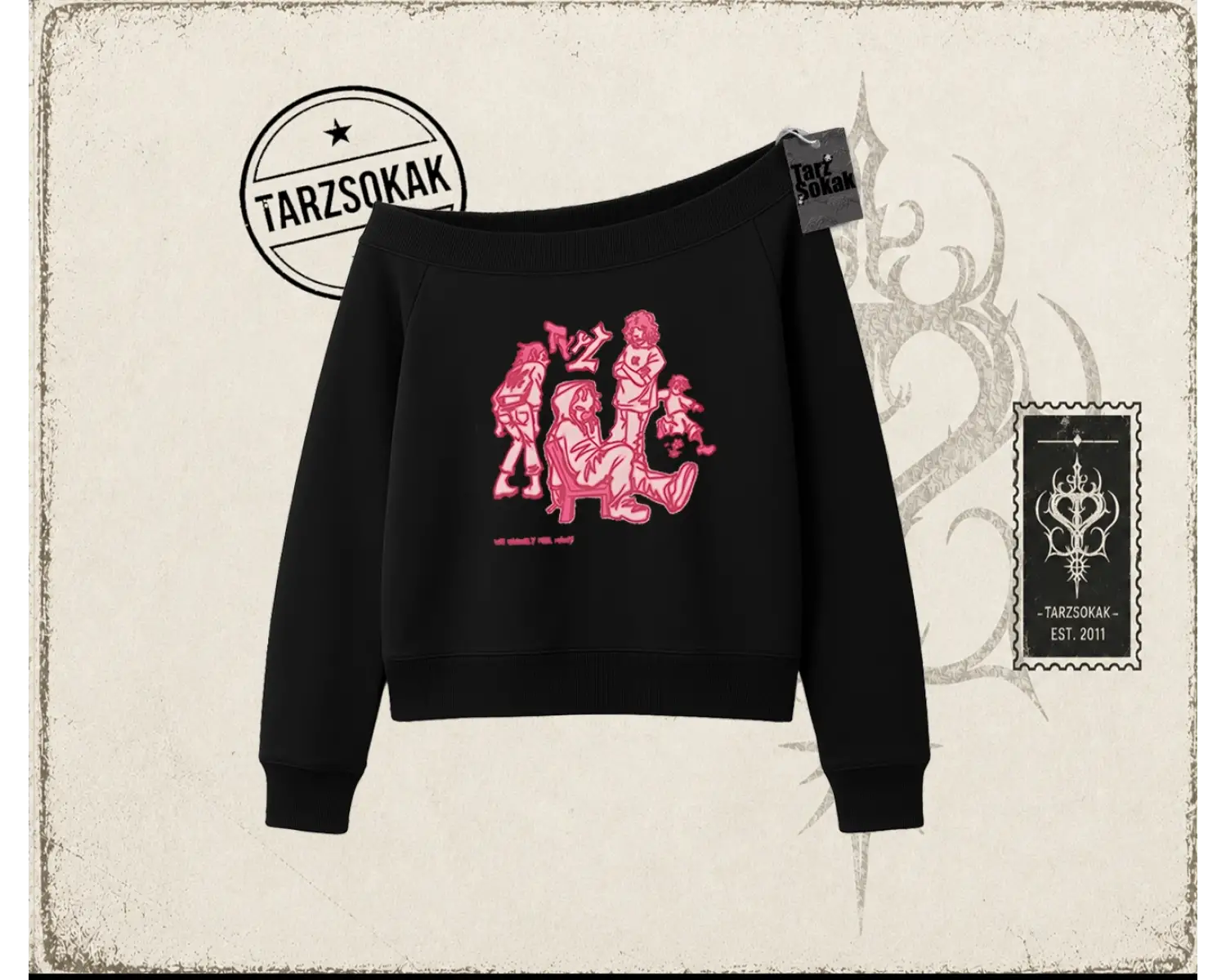 Unisex Tyyz Kadın Kayık Yaka Sweatshirt Beyaz