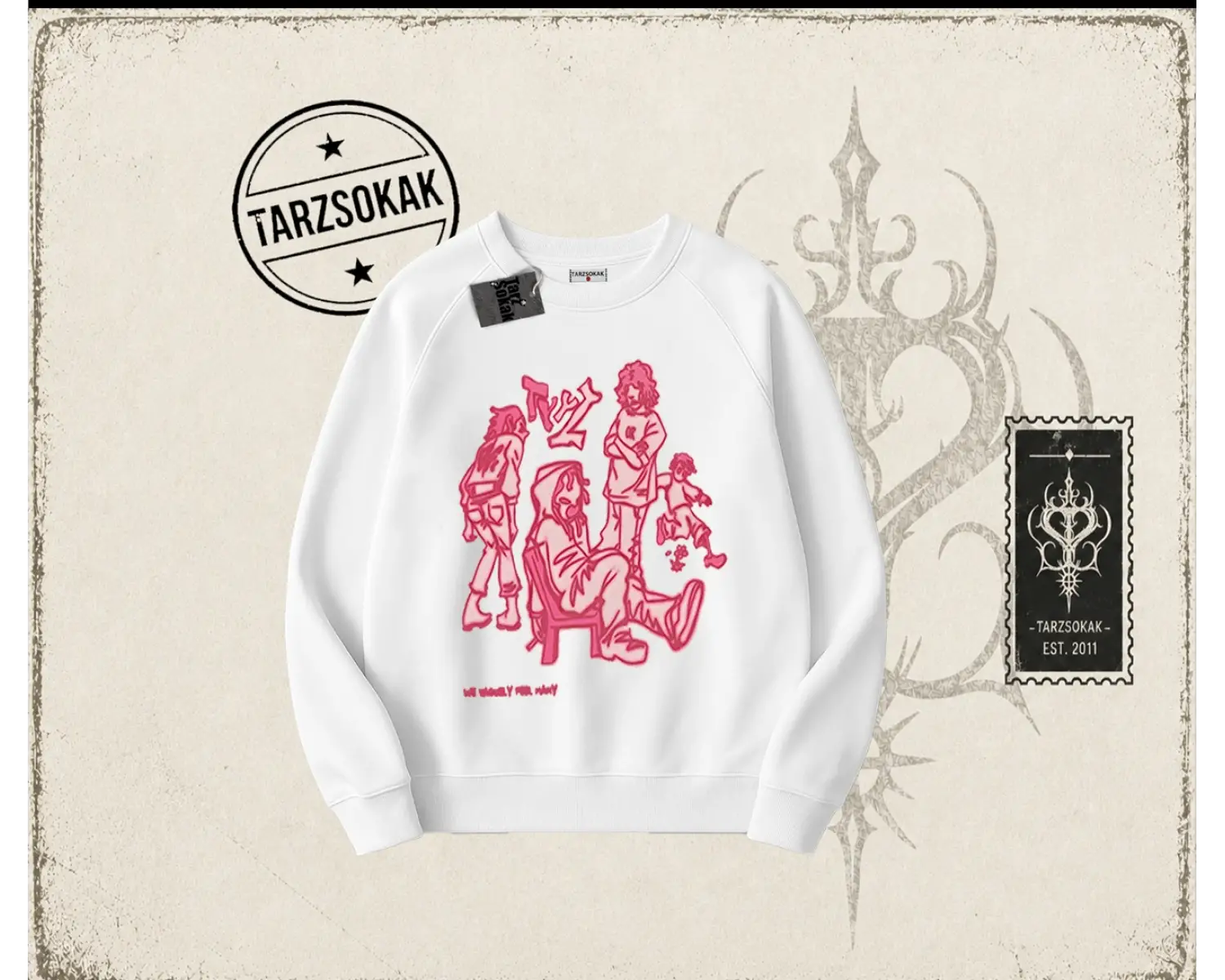 Unisex Tyyz Oversize Unisex Bisiklet Yaka Sweatshirt Beyaz