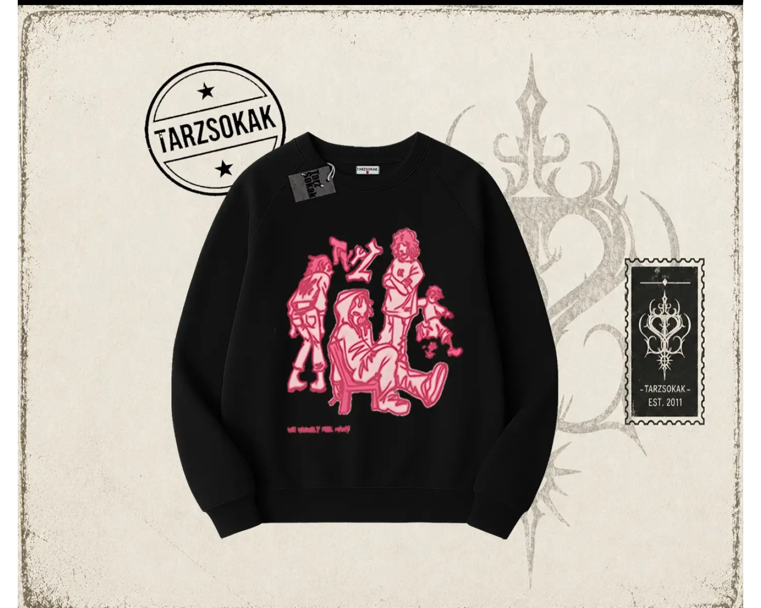 Unisex Tyyz Oversize Unisex Bisiklet Yaka Sweatshirt Beyaz