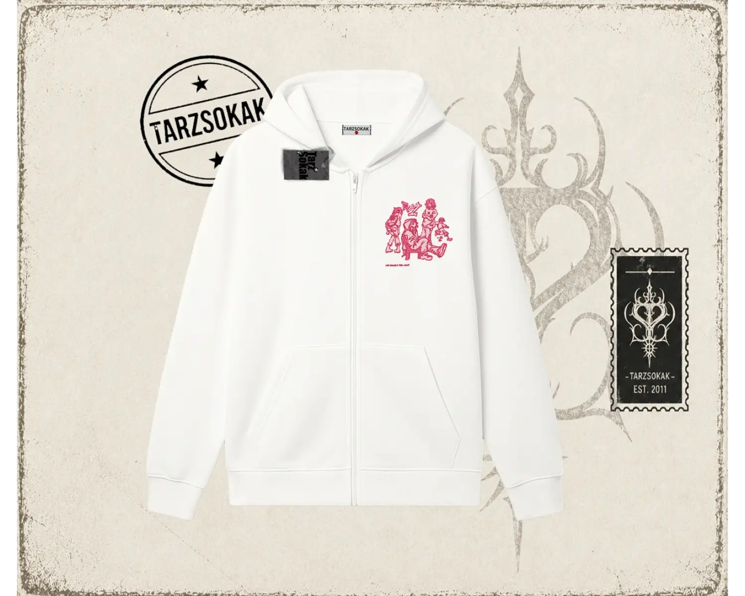 Unisex Tyyz Oversize Unisex Hırka & Çeket Fermuarlı Sweatshirt Beyaz
