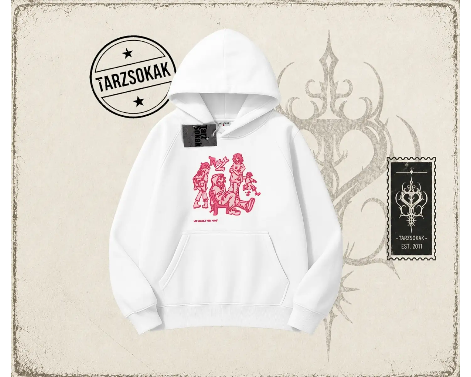 Unisex Tyyz Oversize Unisex Kapşonlu Sweatshirt Beyaz