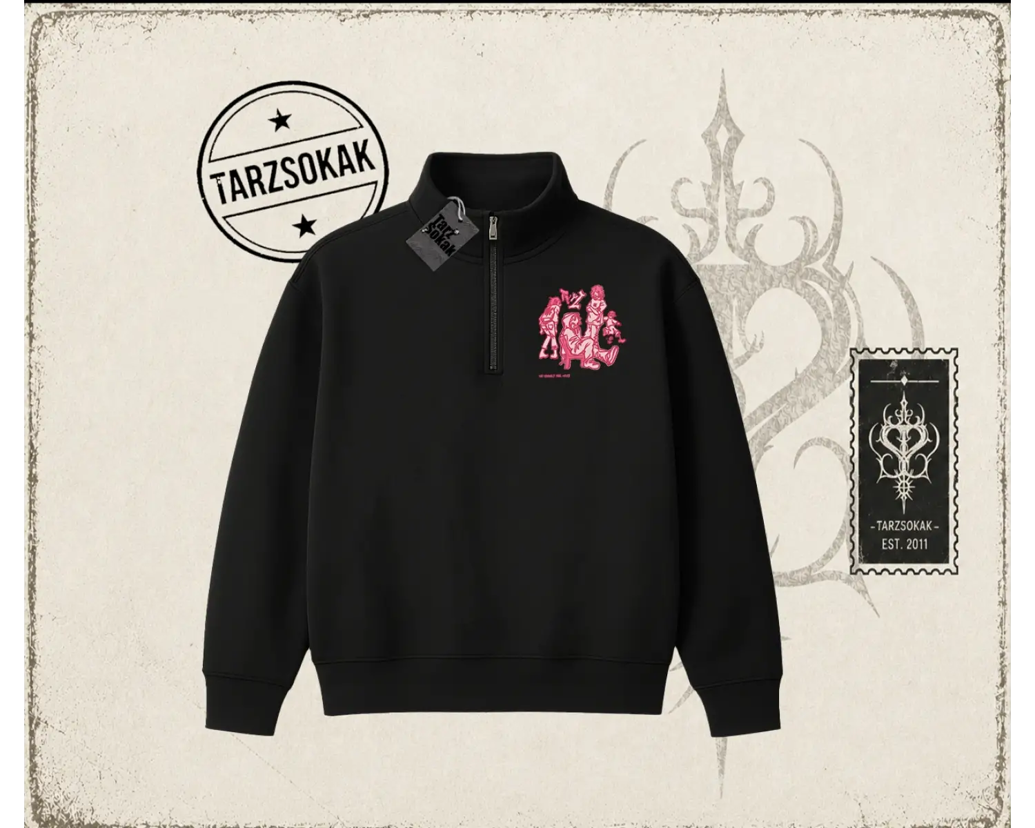 Unisex Tyyz Unisex Polo Yaka Yarım Fermuarlı Sweatshirt Beyaz