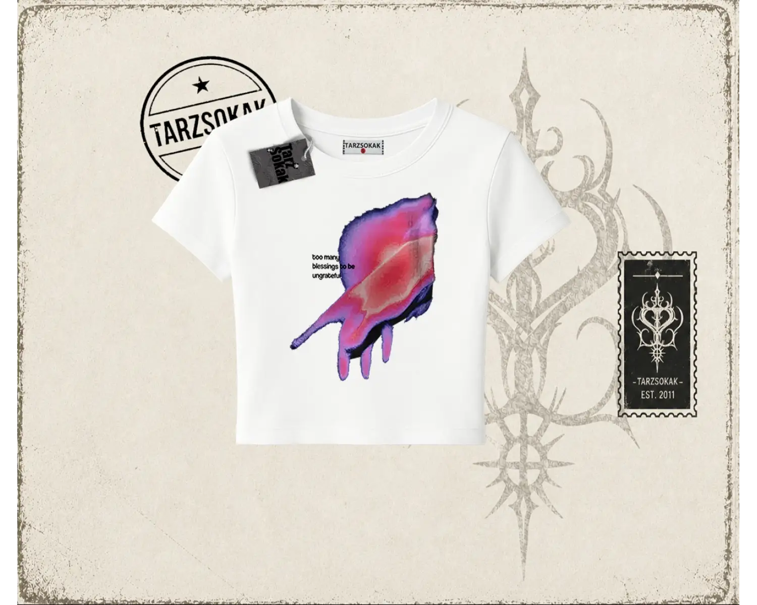Unisex Ungrateful Kadın Baby Tee Beyaz