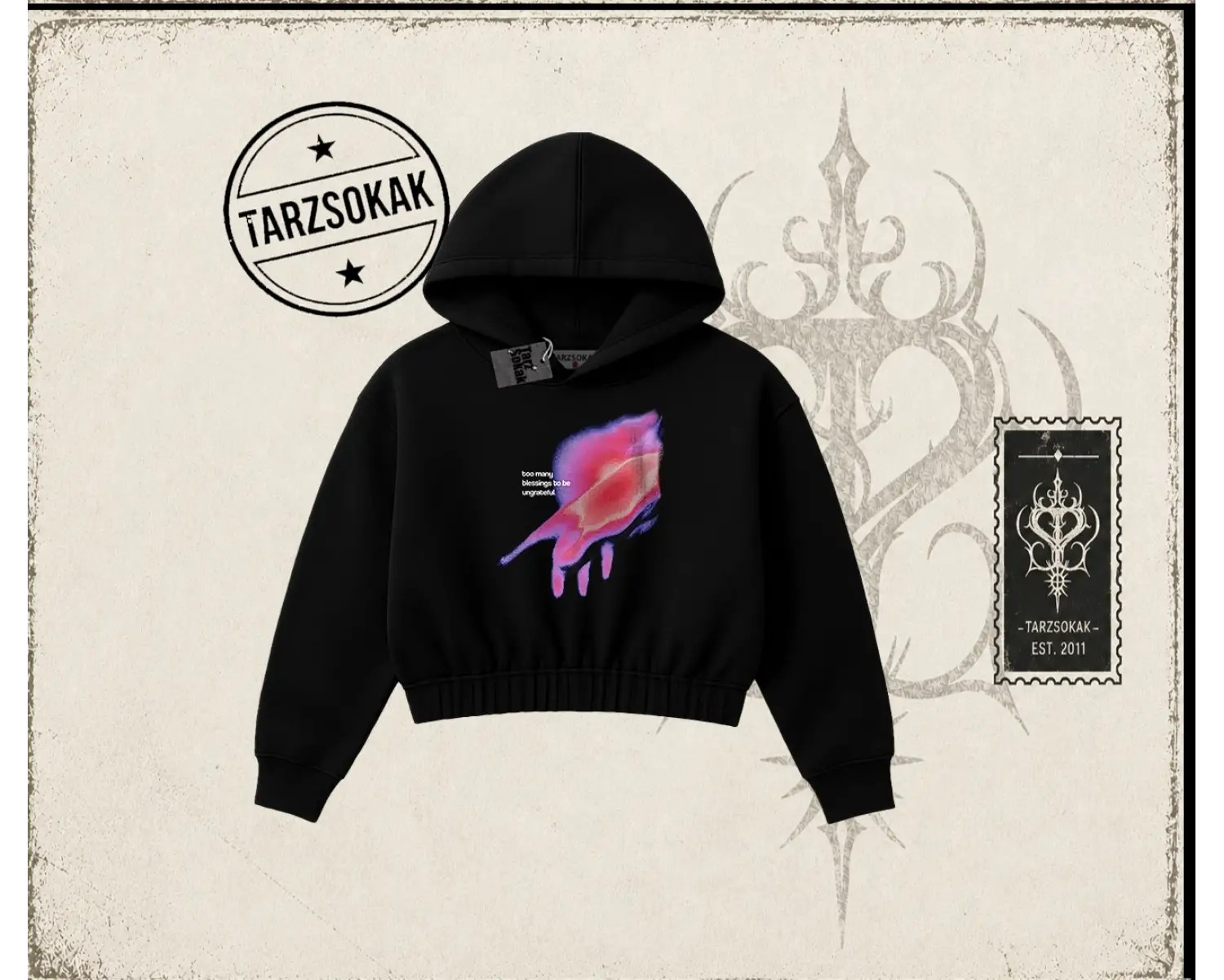 Unisex Ungrateful Kadın Crop Kapşonlu Sweatshirt Beyaz