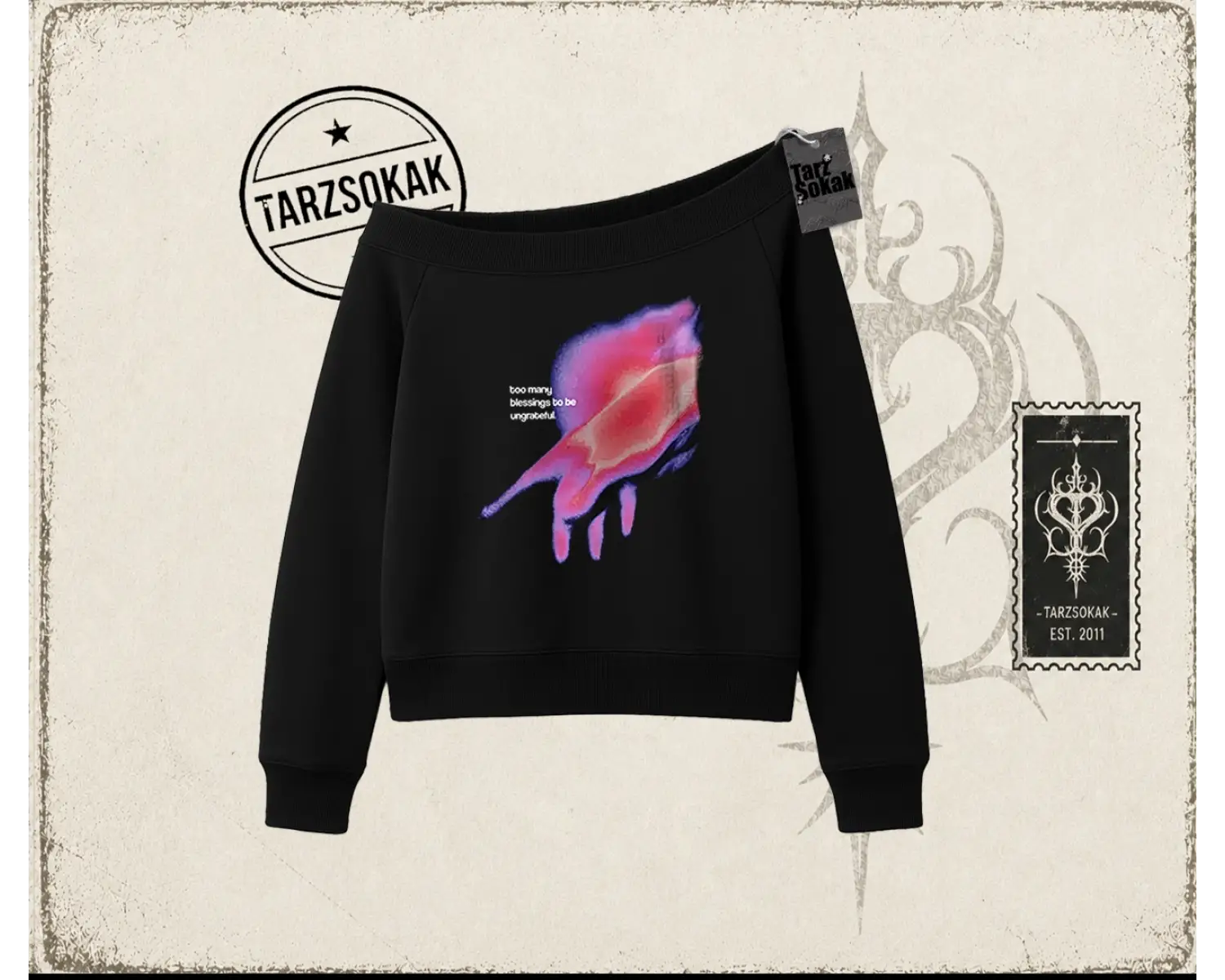 Unisex Ungrateful Kadın Kayık Yaka Sweatshirt Beyaz
