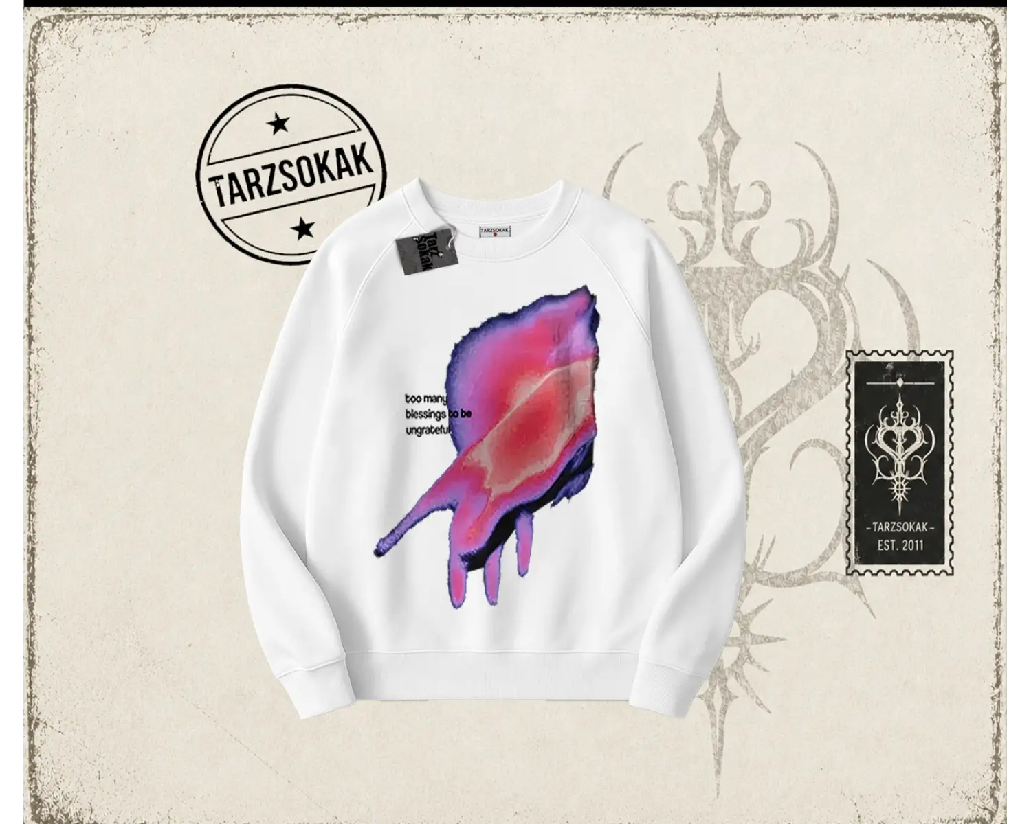 Unisex Ungrateful Oversize Unisex Bisiklet Yaka Sweatshirt Beyaz