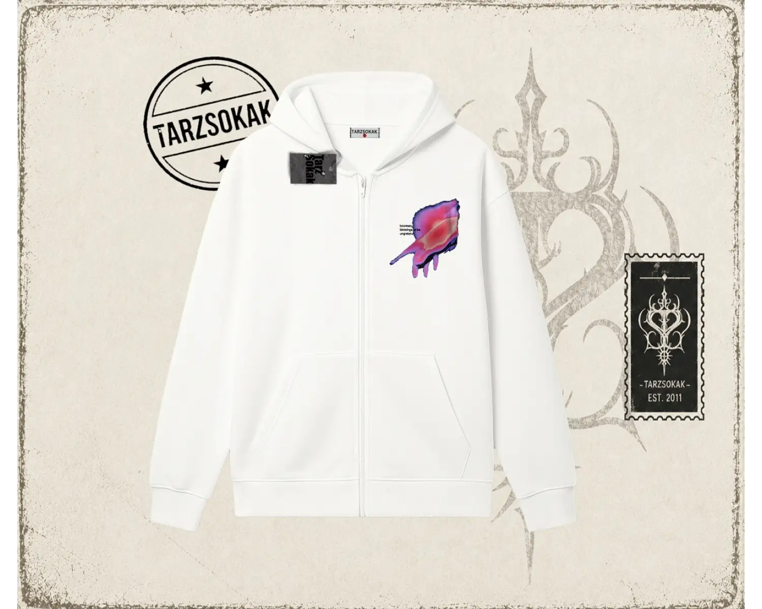 Unisex Ungrateful Oversize Unisex Hırka & Çeket Fermuarlı Sweatshirt Beyaz