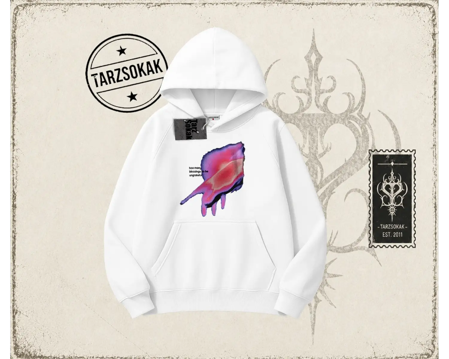Unisex Ungrateful Oversize Unisex Kapşonlu Sweatshirt Beyaz