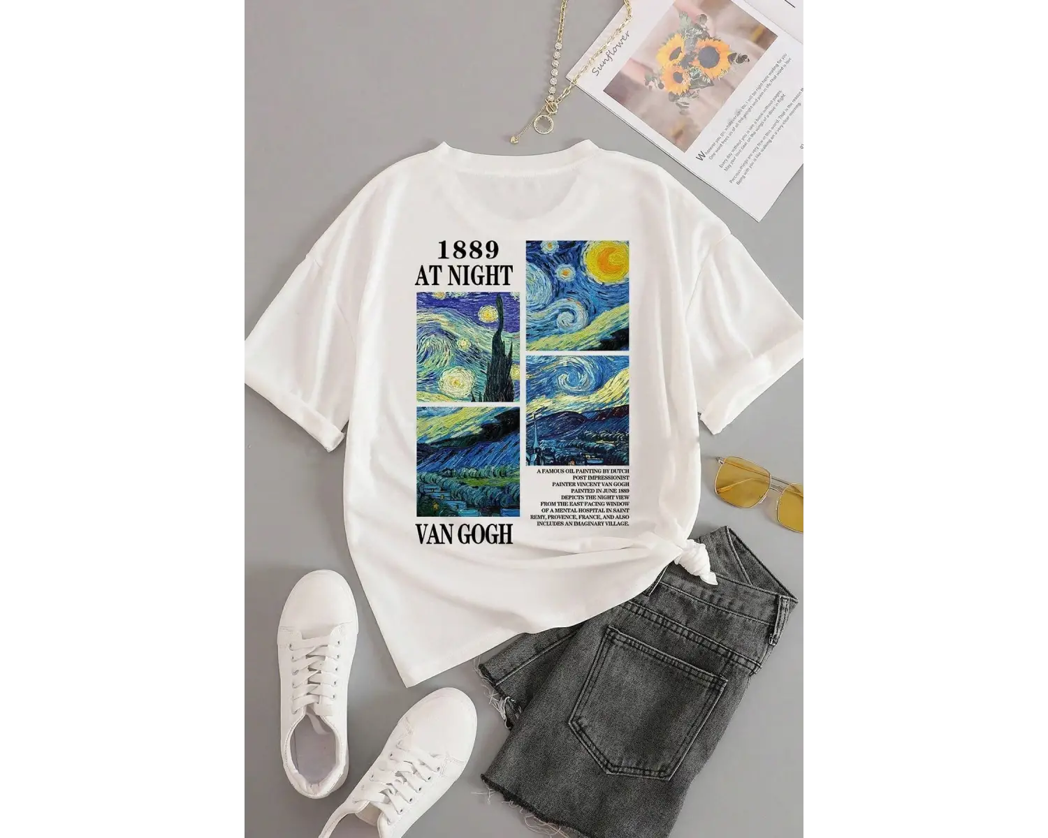 Unisex Van Gogh Baskılı Oversize