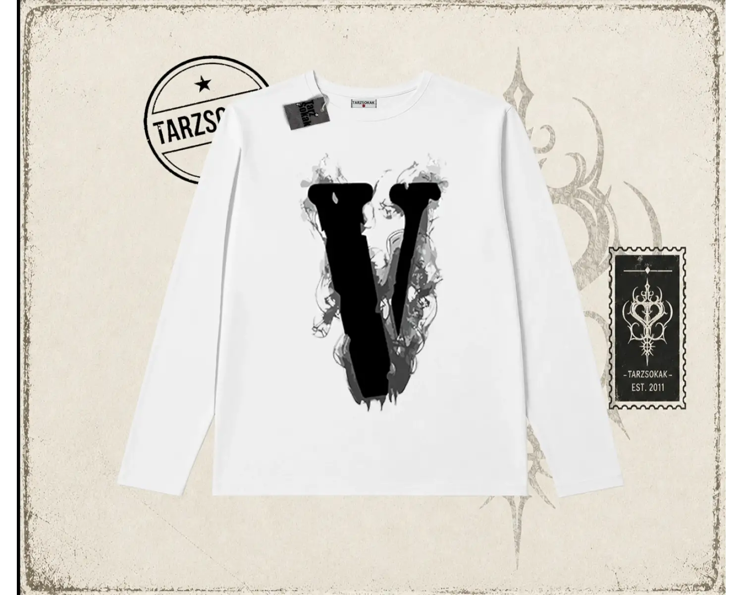 Unisex Vlone Biskilet Yaka  Long Sleeve Beyaz