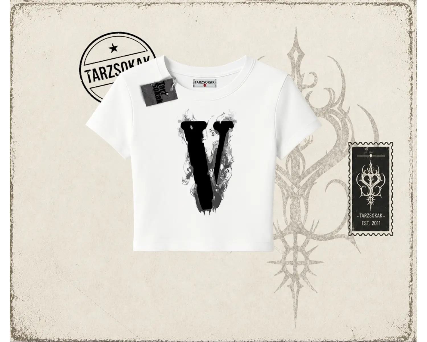 Unisex Vlone Kadın Baby Tee Beyaz