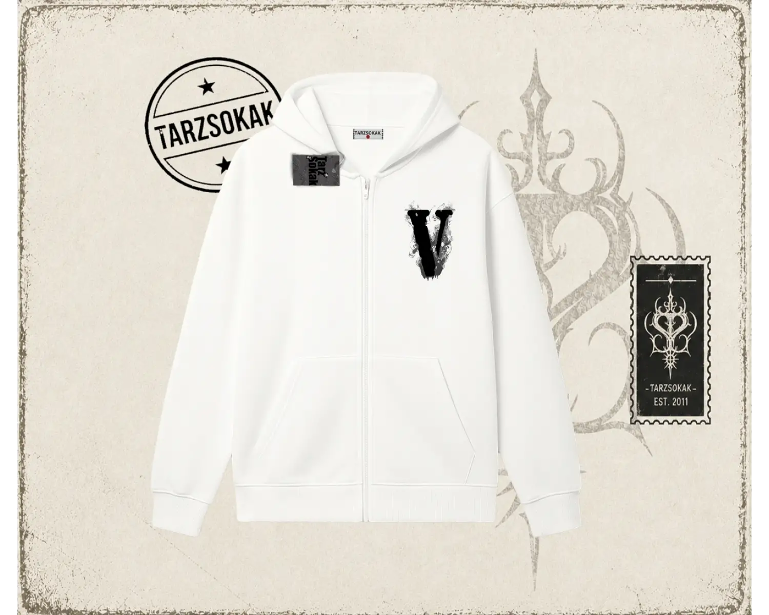 Unisex Vlone Oversize Unisex Hırka & Çeket Fermuarlı Sweatshirt Beyaz
