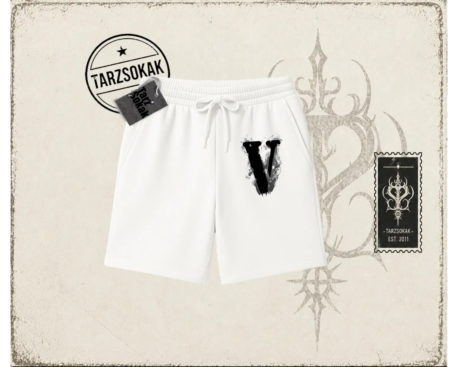 Unisex Vlone Unisex Şort Beyaz