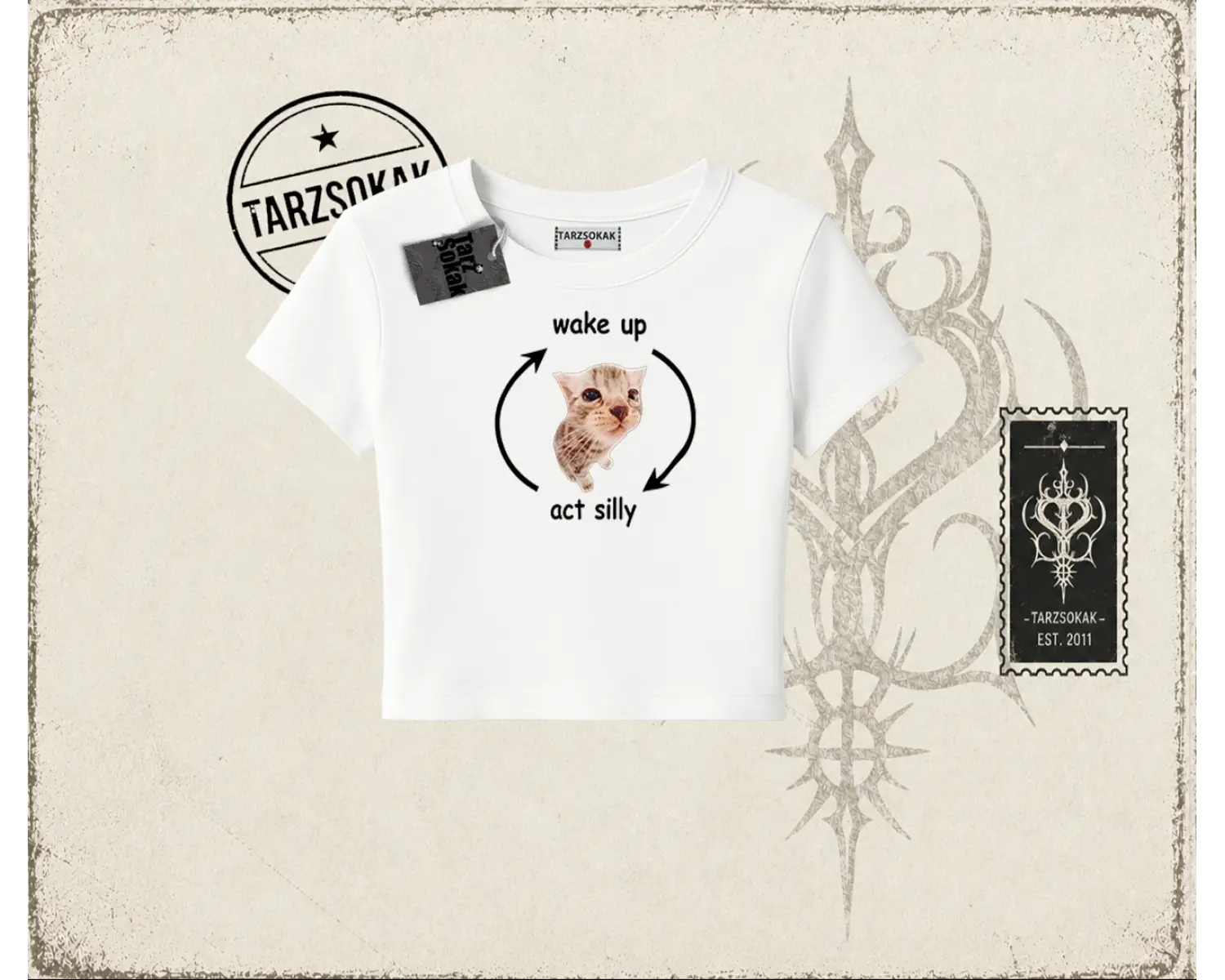 Unisex Wake up Act Silly Kadın Baby Tee Beyaz