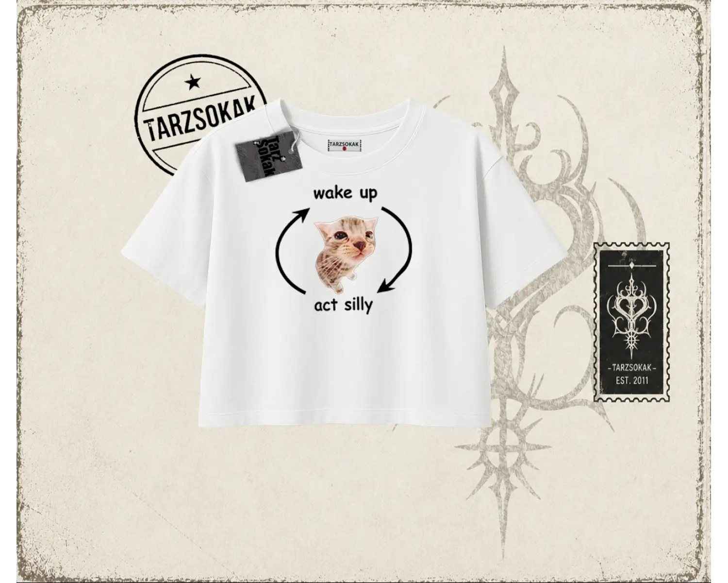 Unisex Wake up Act Silly Kadın Crop Tişört Beyaz