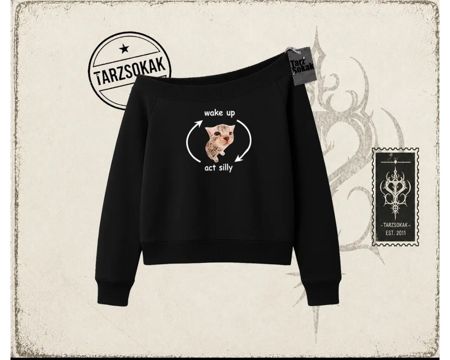 Unisex Wake up Act Silly Kadın Kayık Yaka Sweatshirt Beyaz