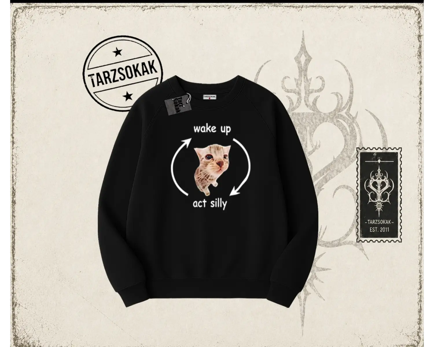 Unisex Wake up Act Silly Oversize Unisex Bisiklet Yaka Sweatshirt Beyaz