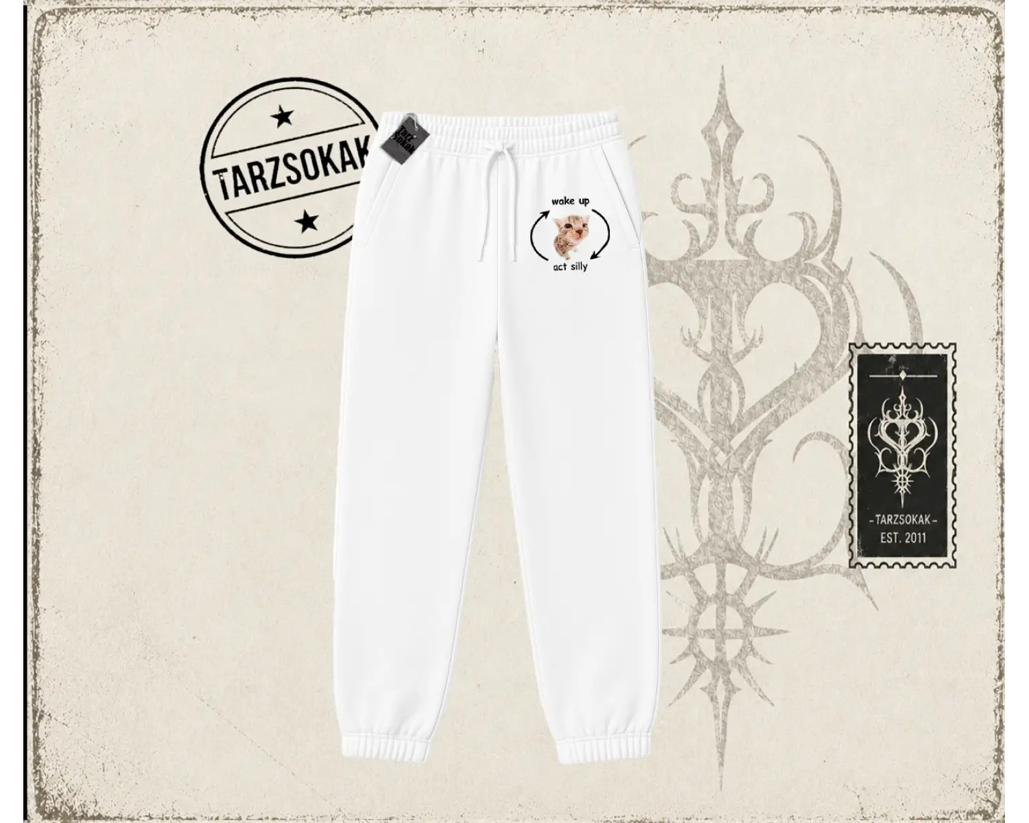 Unisex Wake up Act Silly Unisex Jogger Eşofman Altı Beyaz