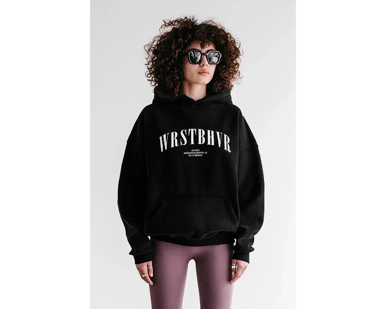 Unisex Wrstbhr Baskılı Oversize Kapüşonlu Sweatshirt Siyah