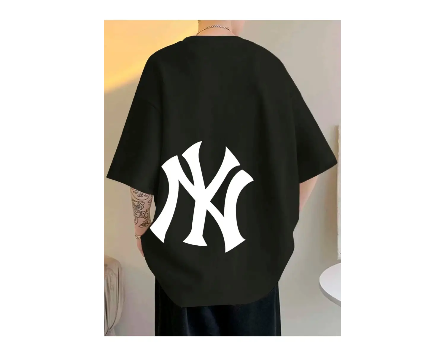 Unisex Yankees Özel Baskılı Oversize Penye Bisiklet Yaka T-Shirt