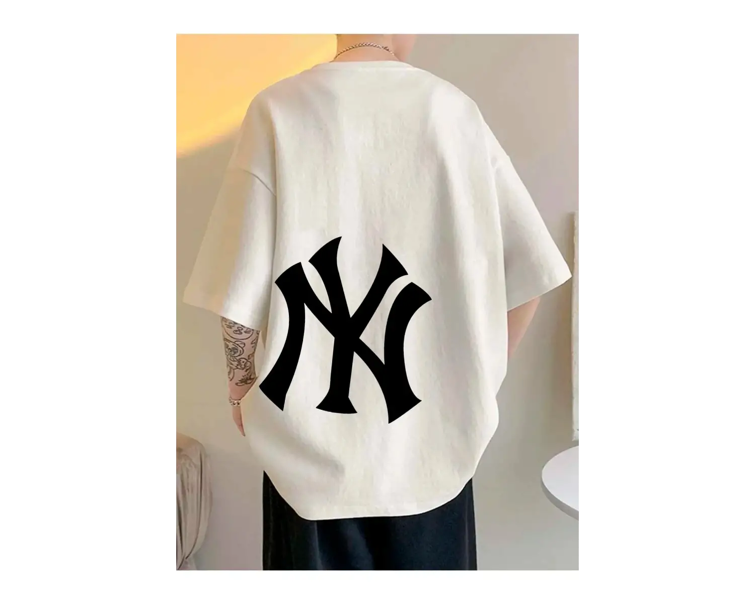 Unisex Yankees Özel Baskılı Oversize Penye Bisiklet Yaka T-Shirt