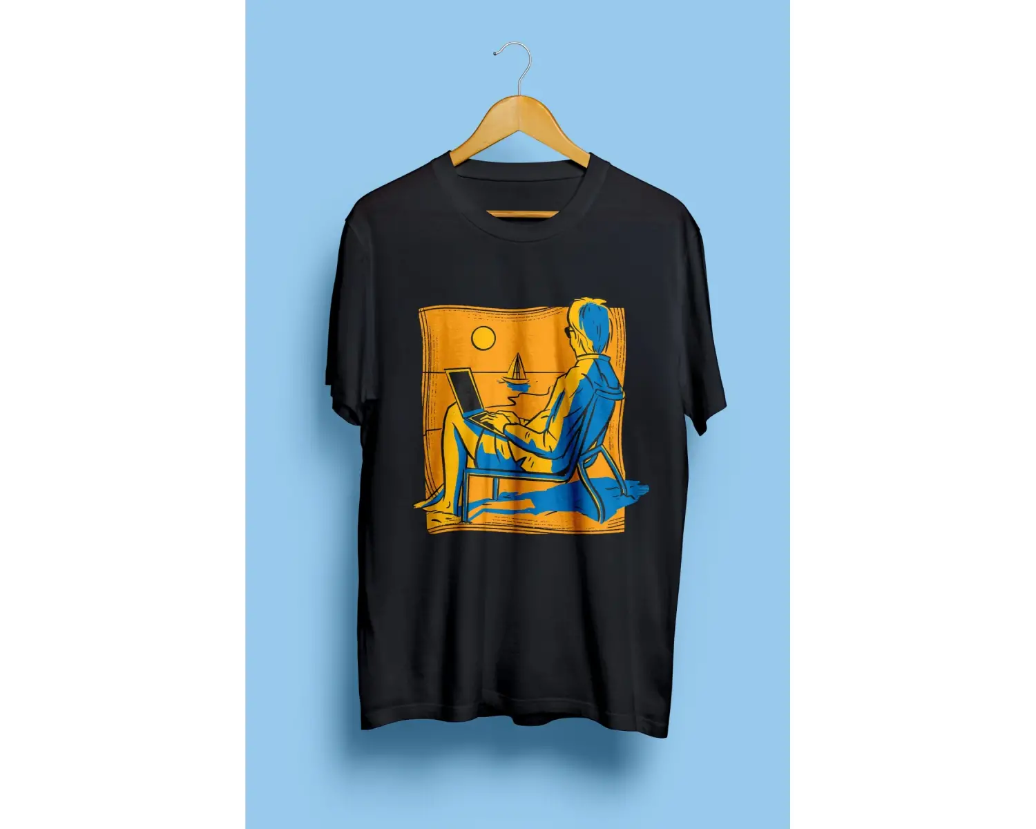 Unisex Yaz Tatil Gözlüklü Plaj Gün Batımı Tasarım Baskılı Tişört