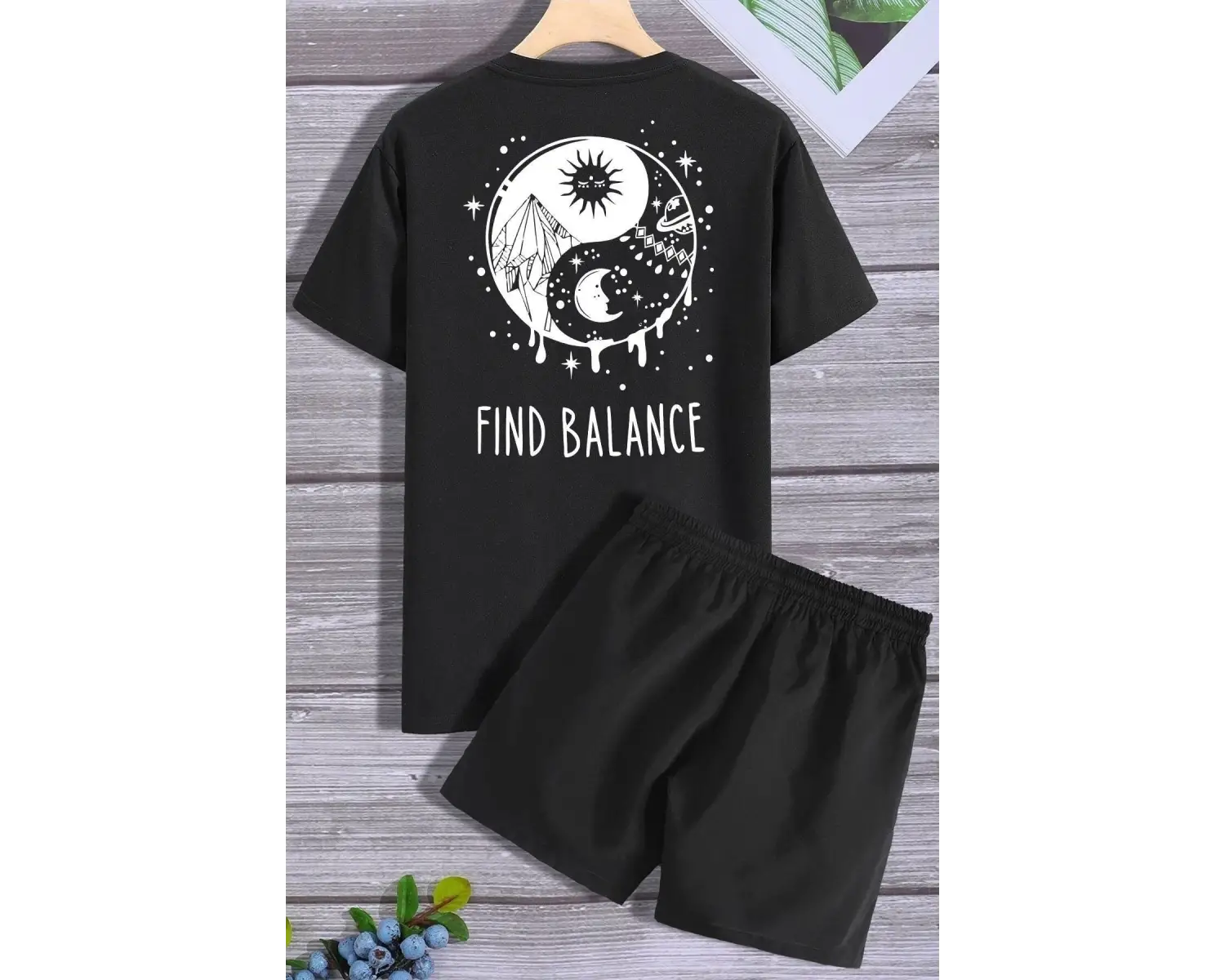 Unisex Ying Yang Şort T-shirt Eşofman Takımı TSH-YİNGYANG-SHRT-DÜZ