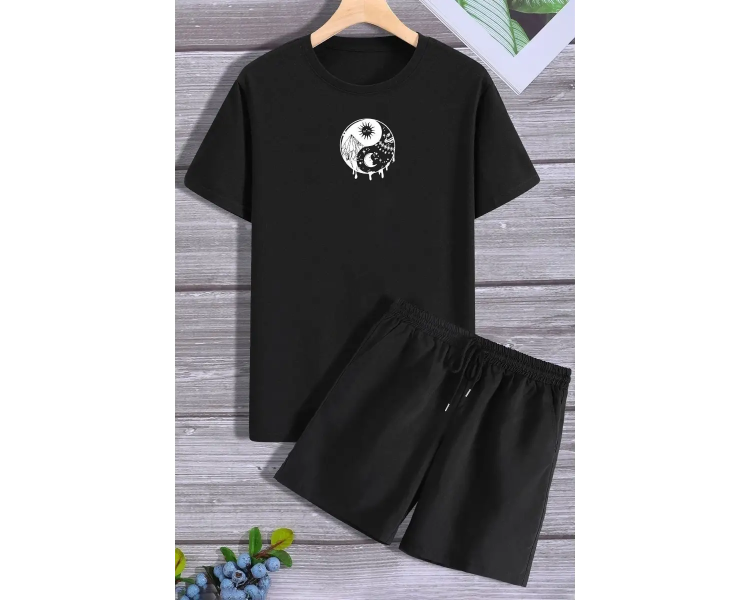 Unisex Ying Yang Şort T-shirt Eşofman Takımı TSH-YİNGYANG-SHRT-DÜZ