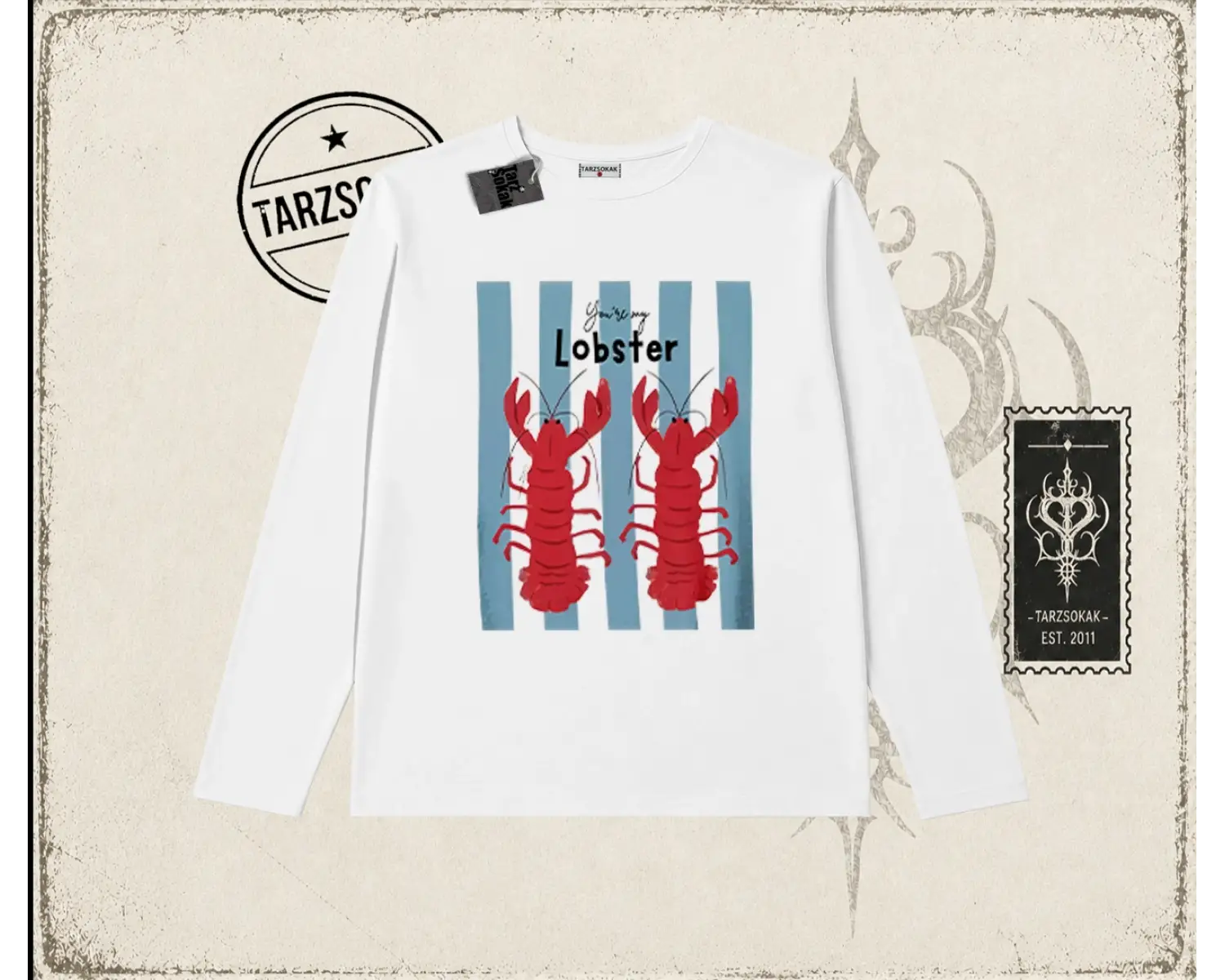 Unisex You are My Lobster Biskilet Yaka  Long Sleeve Beyaz