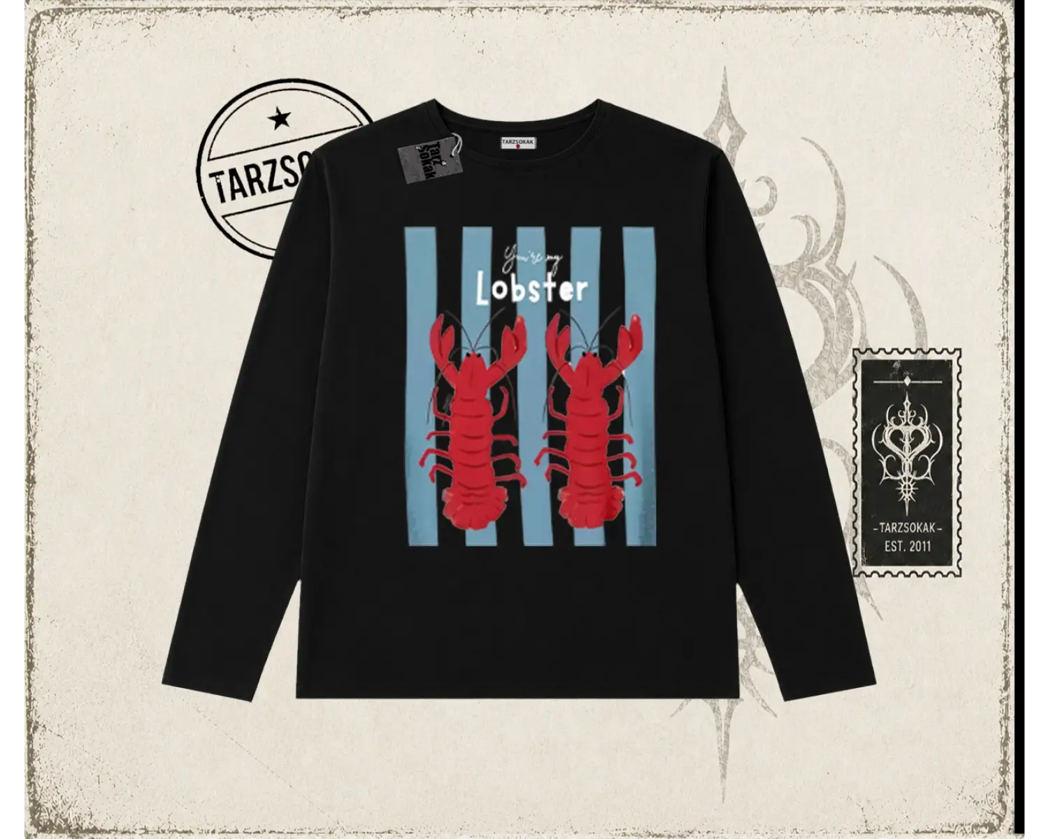 Unisex You are My Lobster Biskilet Yaka  Long Sleeve Beyaz