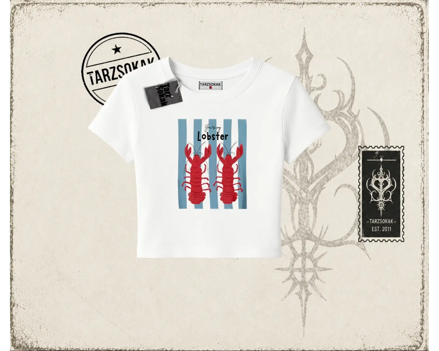 Unisex You are My Lobster Kadın Baby Tee Beyaz