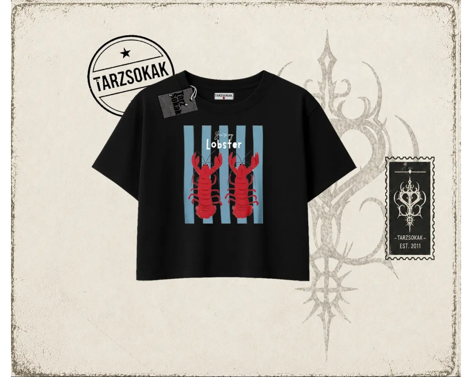 Unisex You are My Lobster Kadın Crop Tişört Beyaz