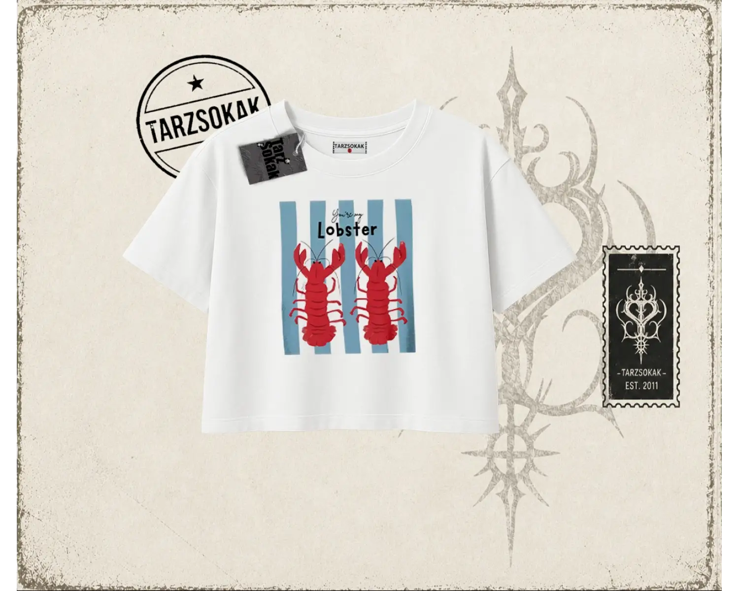 Unisex You are My Lobster Kadın Crop Tişört Beyaz