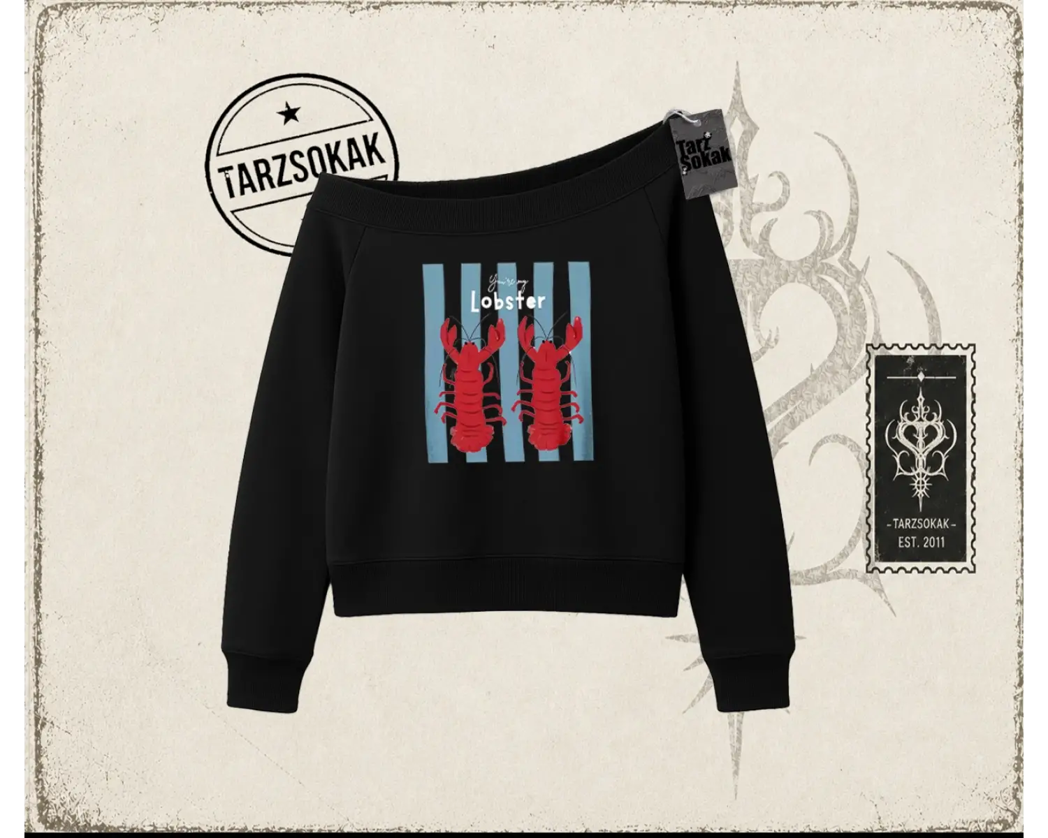 Unisex You are My Lobster Kadın Kayık Yaka Sweatshirt Beyaz