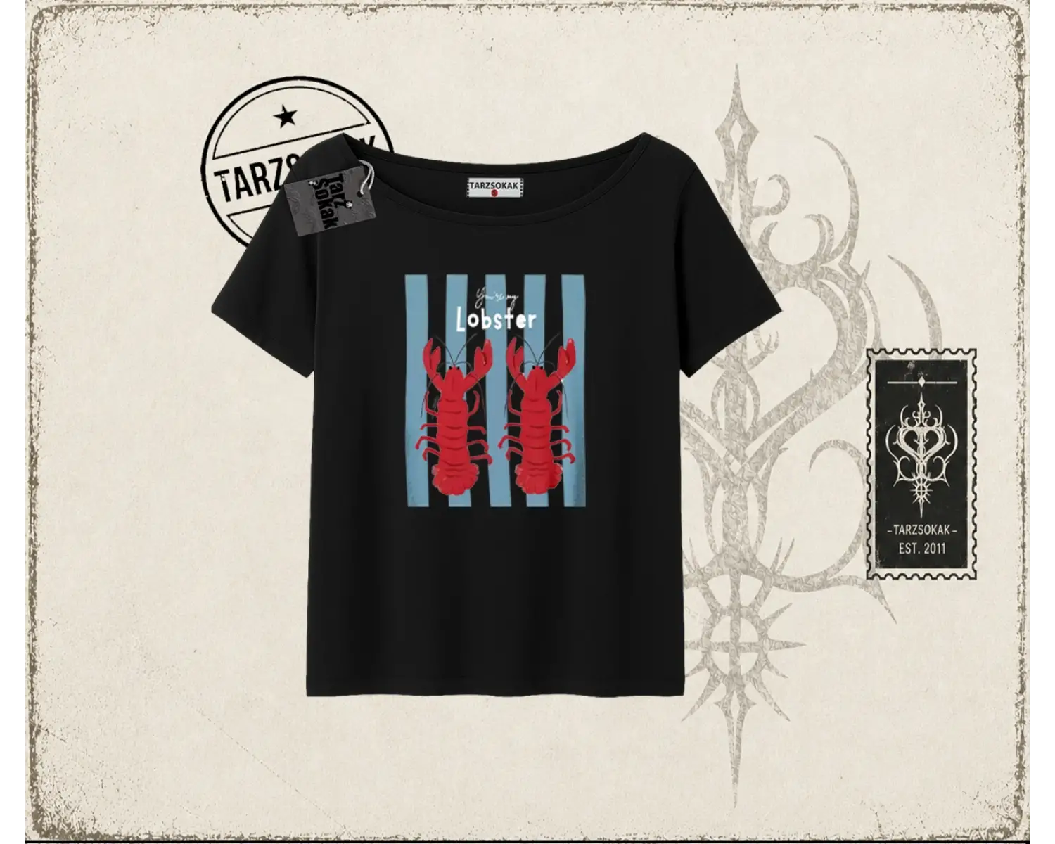 Unisex You are My Lobster Kadın Kayık Yaka Tişört Beyaz
