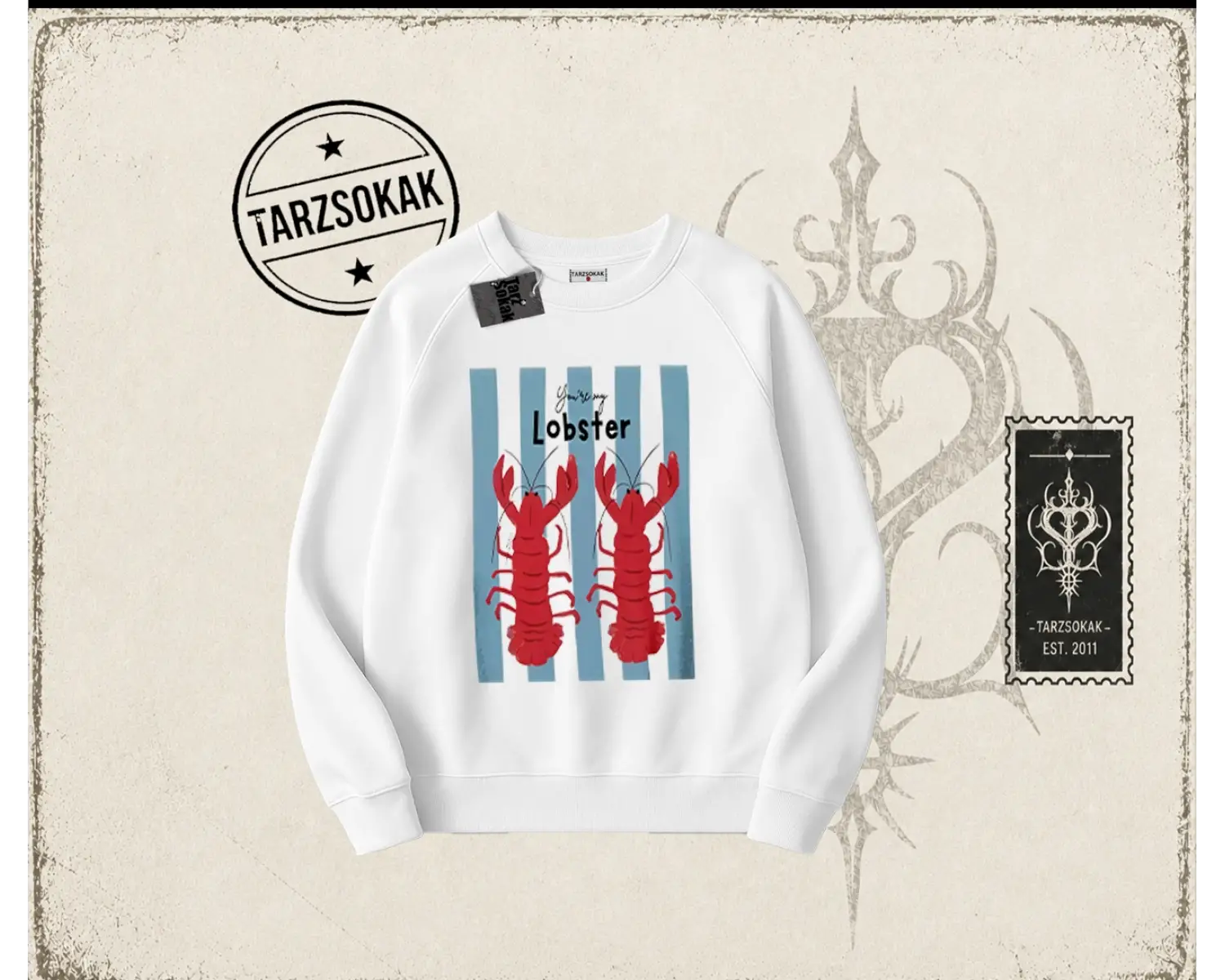 Unisex You are My Lobster Oversize Unisex Bisiklet Yaka Sweatshirt Beyaz