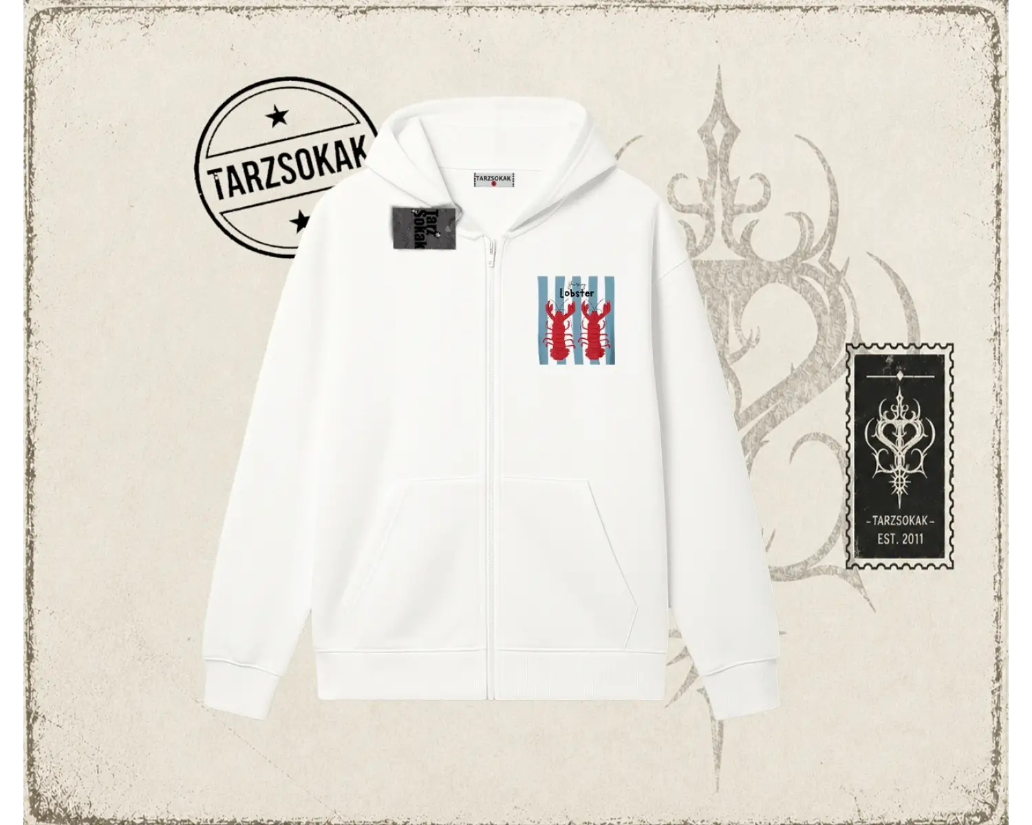 Unisex You are My Lobster Oversize Unisex Hırka & Çeket Fermuarlı Sweatshirt Beyaz