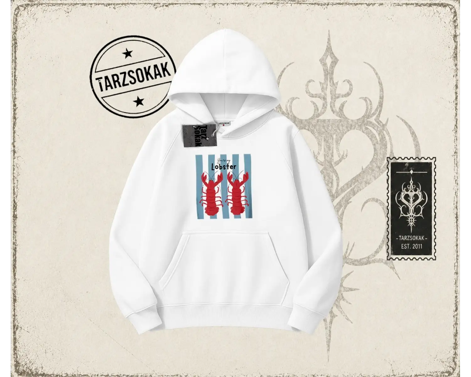 Unisex You are My Lobster Oversize Unisex Kapşonlu Sweatshirt Beyaz