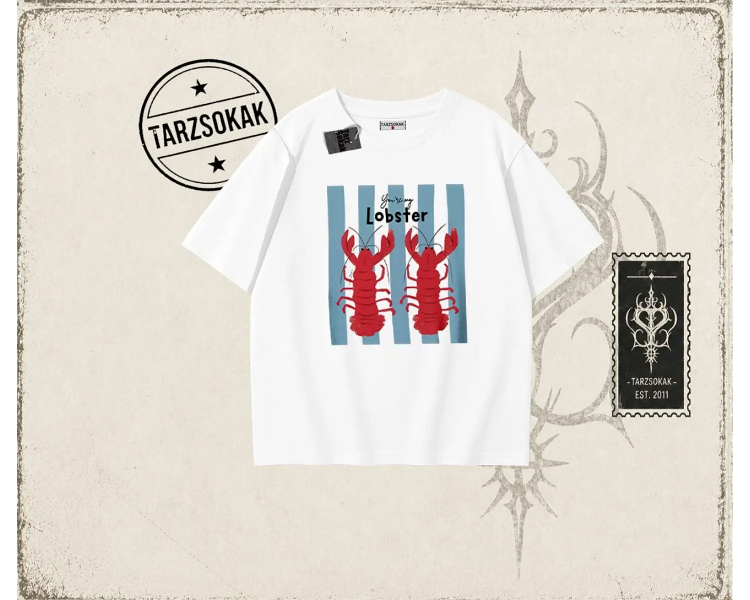 Unisex You are My Lobster Oversize Unisex Tişört Beyaz