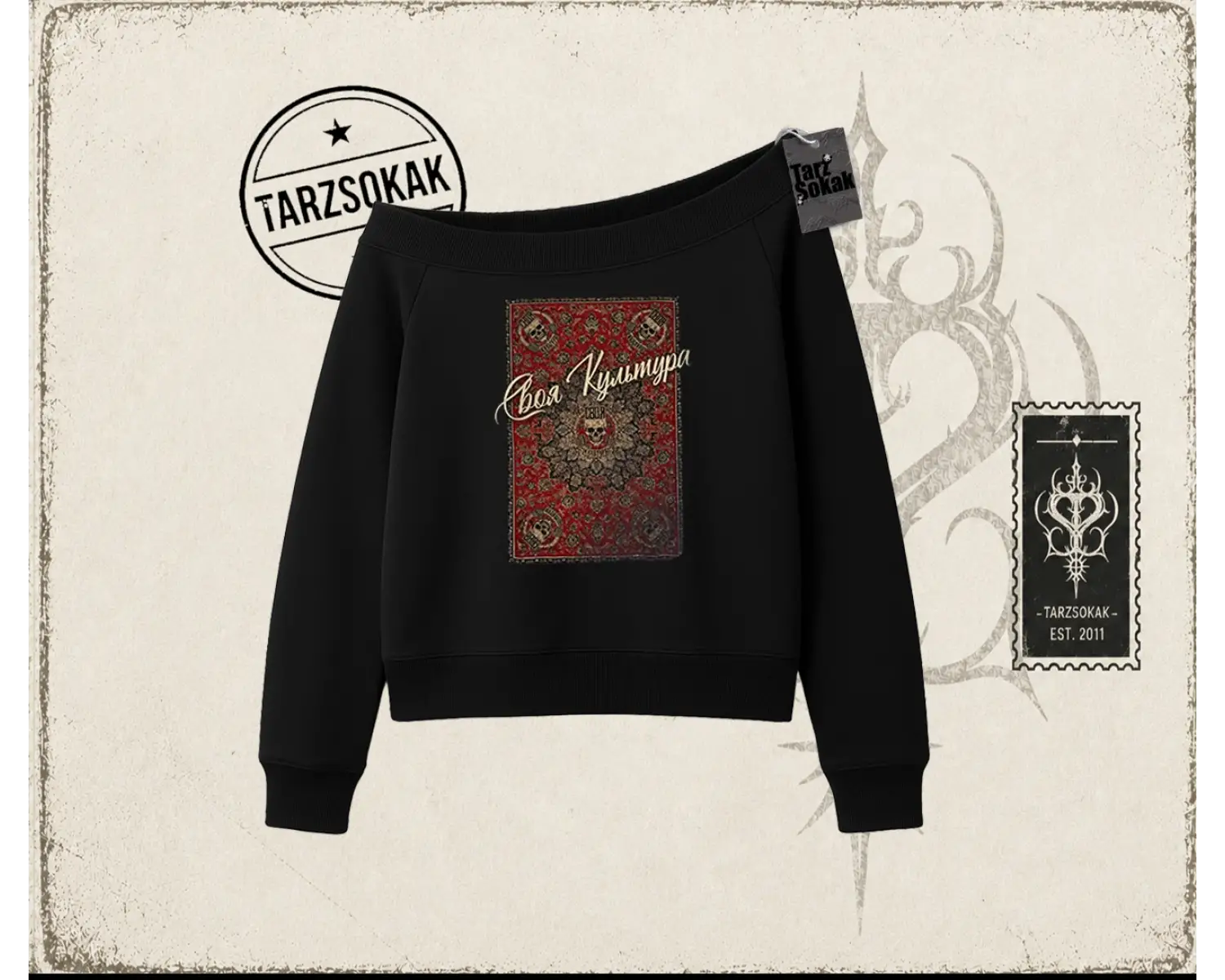 Unisex Your Culture Carpet Kadın Kayık Yaka Sweatshirt Beyaz