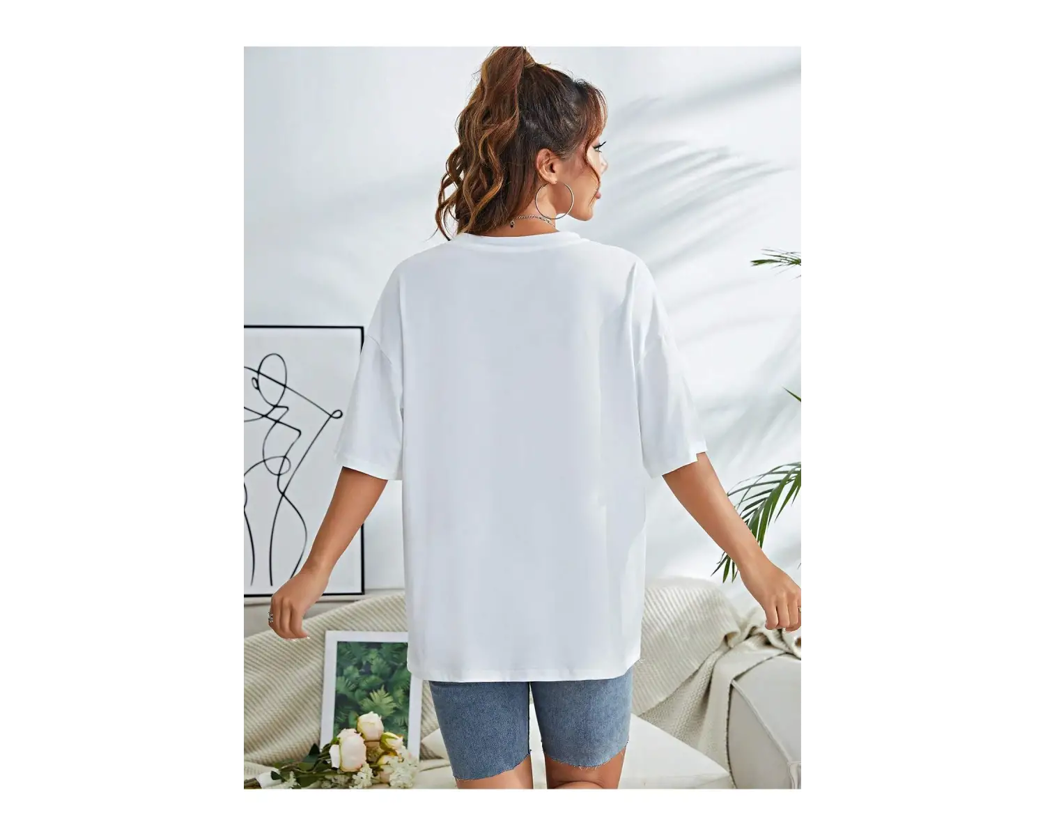 Unity Çiçek Desenli Düşük Omuzlu Büyük Boy Tişört