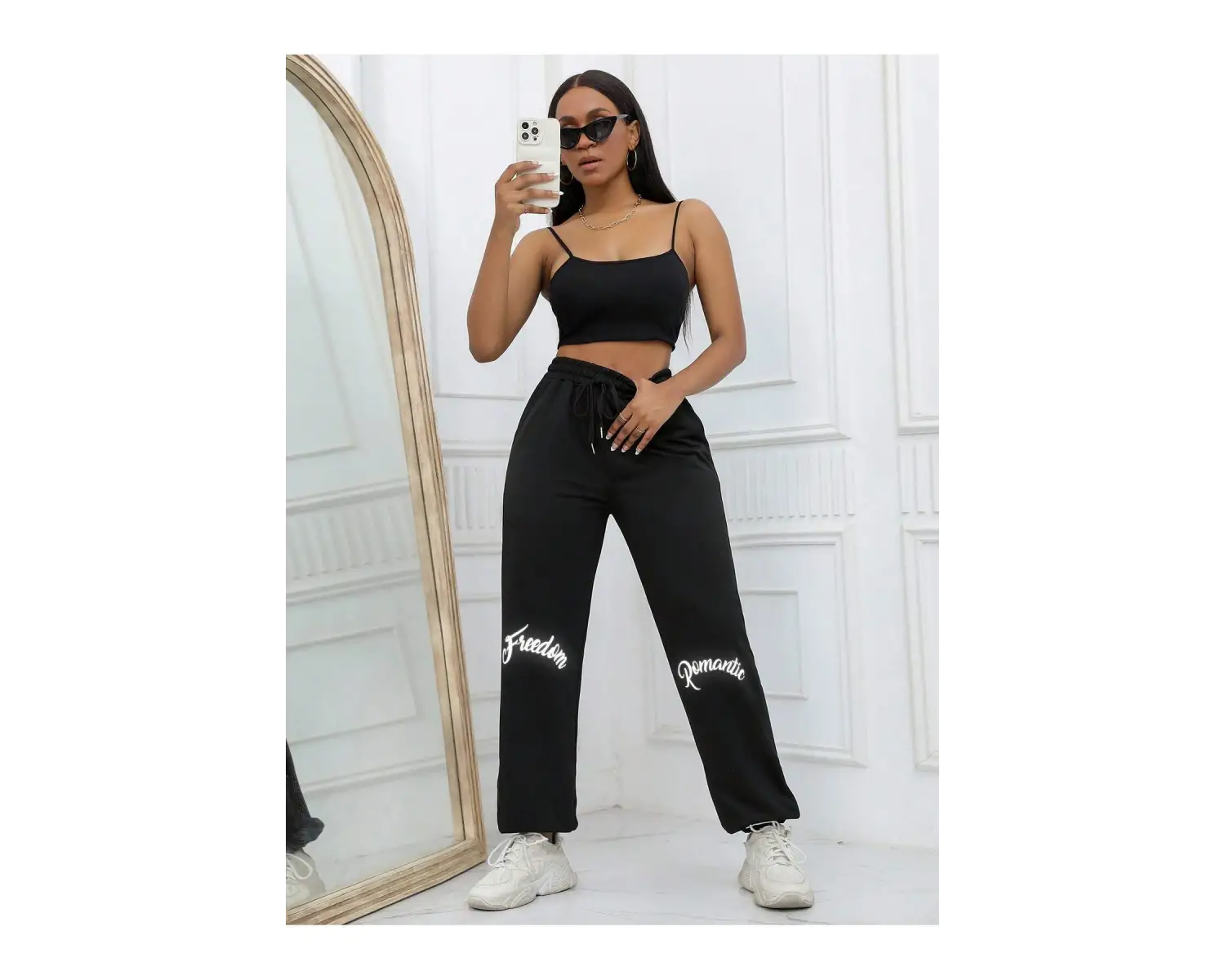 Unity Reflective Letter Graphic Drawstring Waist 4 Mevsim Eşofman