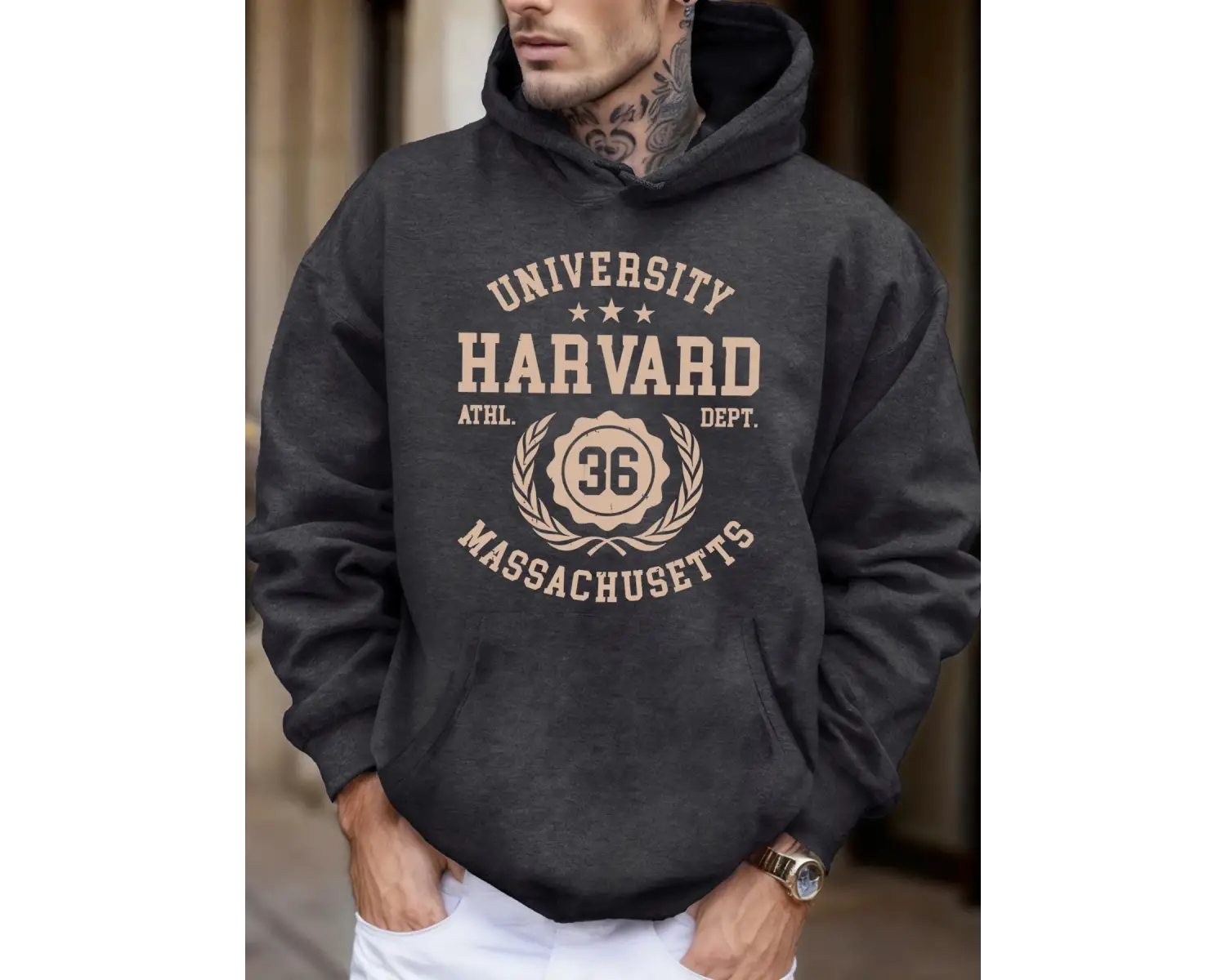 Üniversite Harvard Massachusetts Baskı Sonbahar Yumuşak Kapüşonlu Üst Erkek Polar Gevşek Kaza