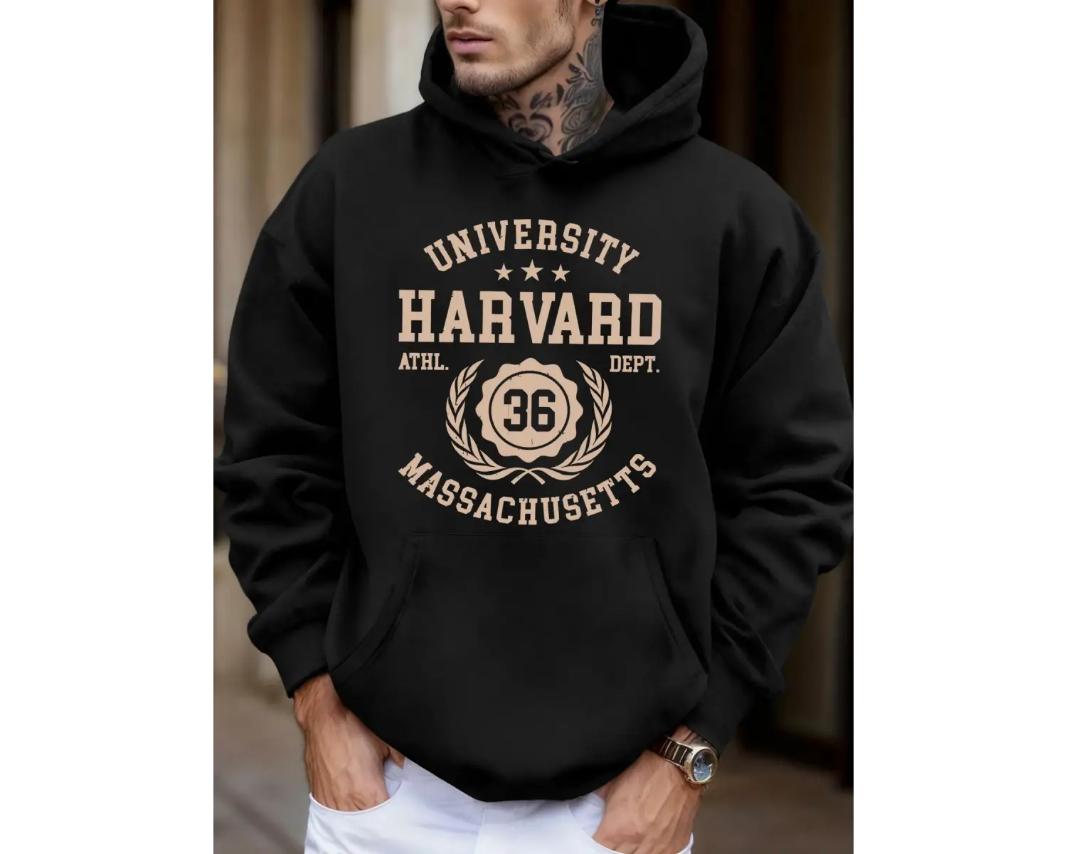 Üniversite Harvard Massachusetts Baskı Sonbahar Yumuşak Kapüşonlu Üst Erkek Polar Gevşek Kaza