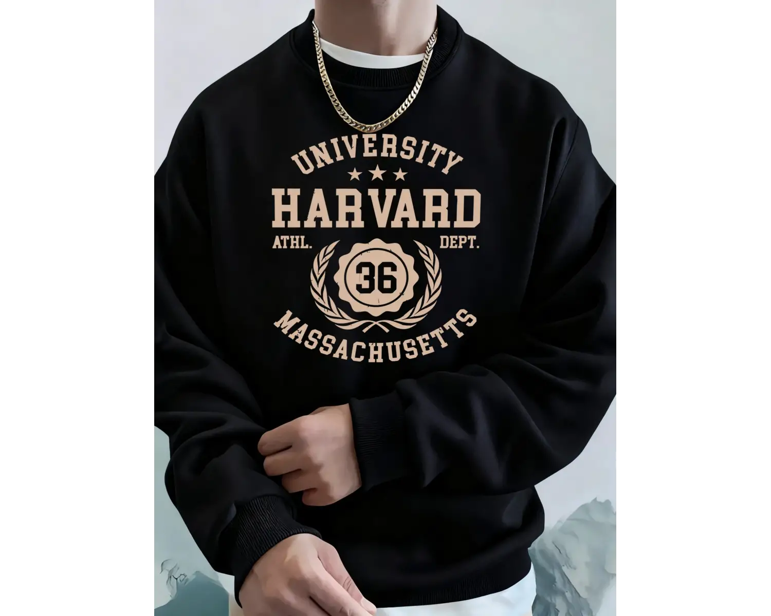 Üniversite Harvard Massachusetts Baskılı Erkek Sonbahar Polar Tişörtü Temel Rahat Kapüşonlu U