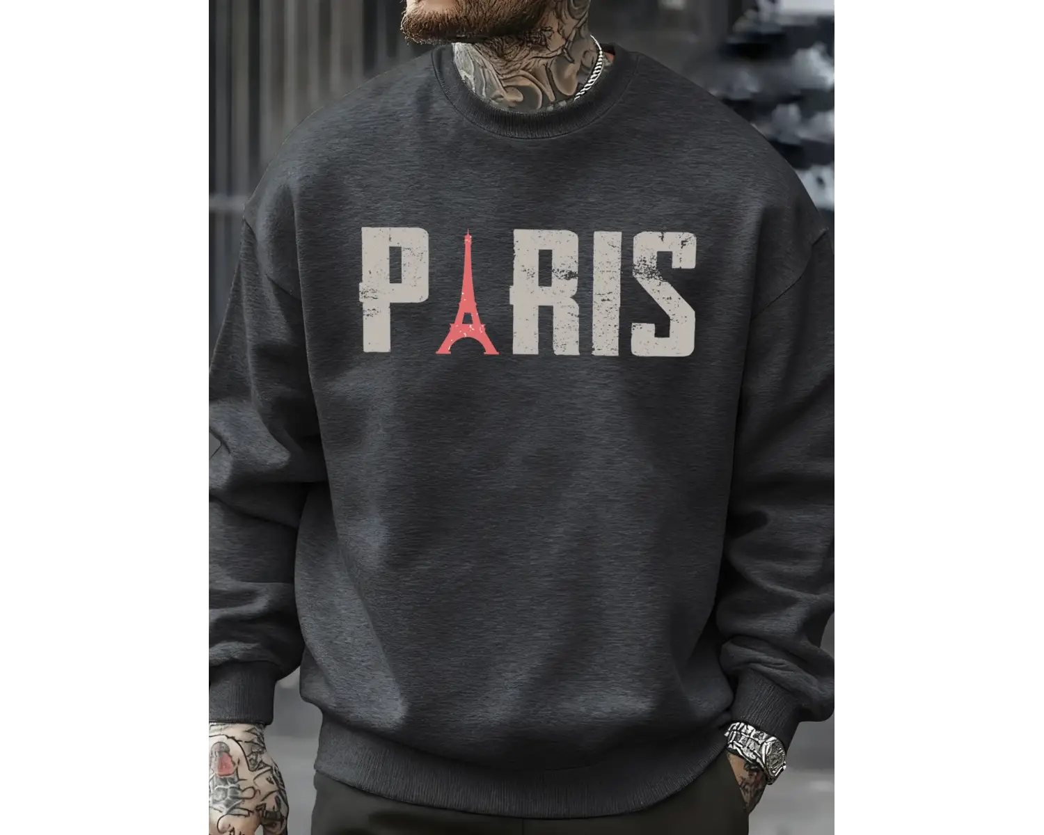 Ünlü Paris Kulesi Desen Kazak Erkekler O-Boyun Giysileri Sonbahar Polar Retro Kazak Gevşek Un