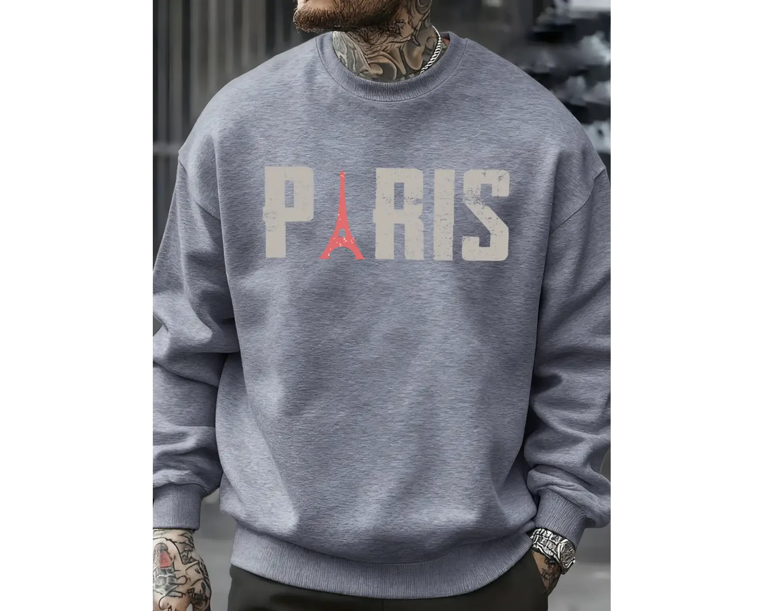 Ünlü Paris Kulesi Desen Kazak Erkekler O-Boyun Giysileri Sonbahar Polar Retro Kazak Gevşek Un