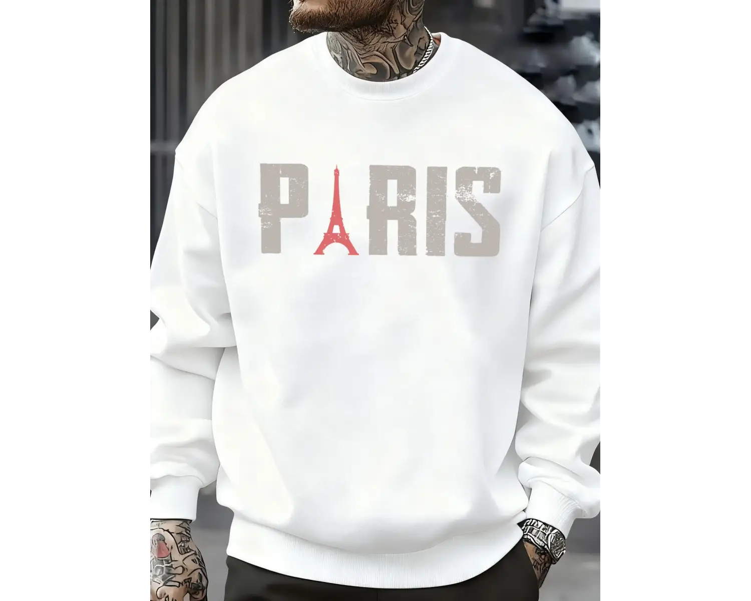 Ünlü Paris Kulesi Desen Kazak Erkekler O-Boyun Giysileri Sonbahar Polar Retro Kazak Gevşek Un