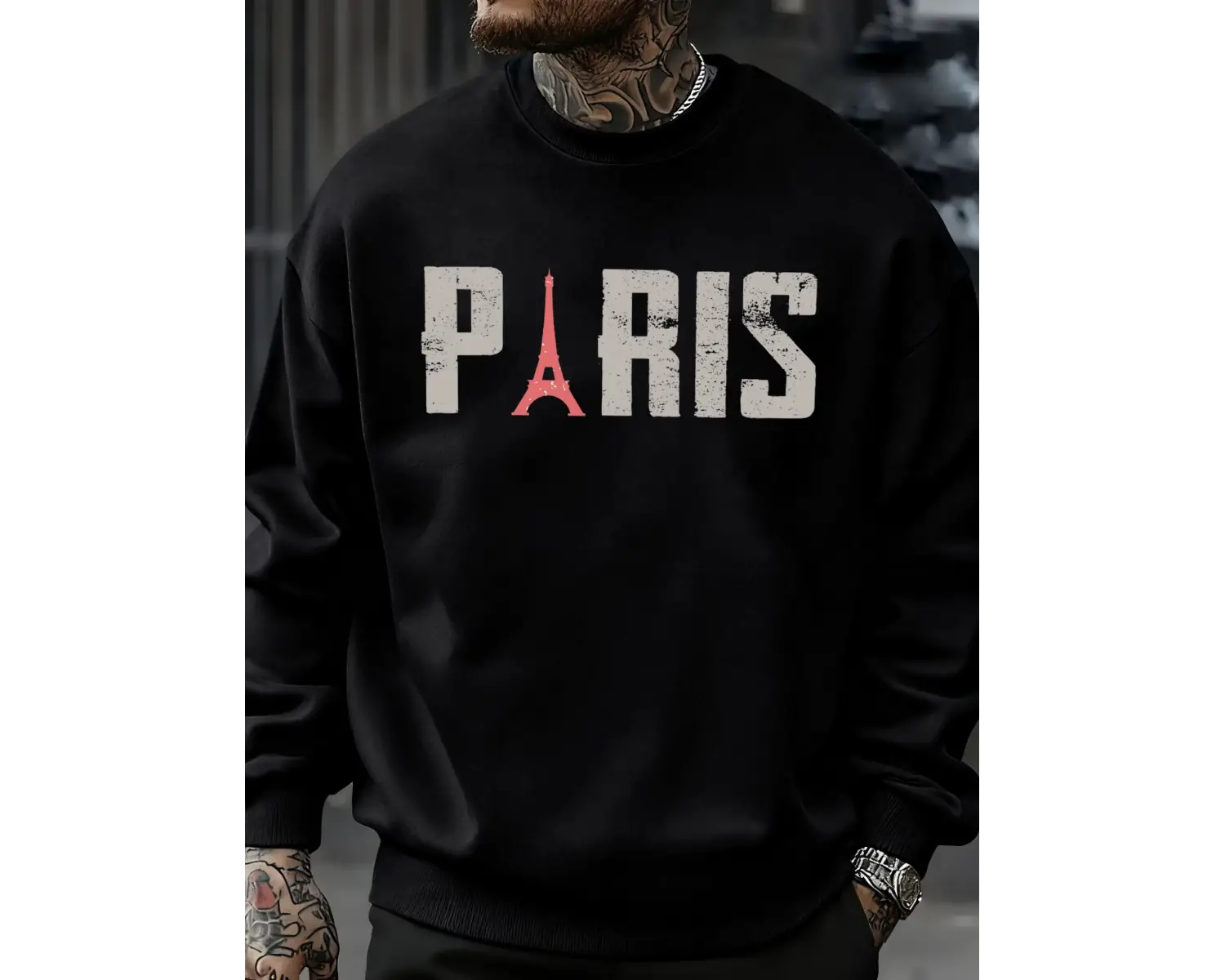 Ünlü Paris Kulesi Desen Kazak Erkekler O-Boyun Giysileri Sonbahar Polar Retro Kazak Gevşek Un